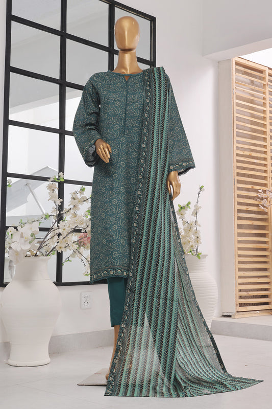 Bin Saeed Stitched 3 Piece Exclusive Printed Lawn Vol-01 Collection-SM-1388-Green