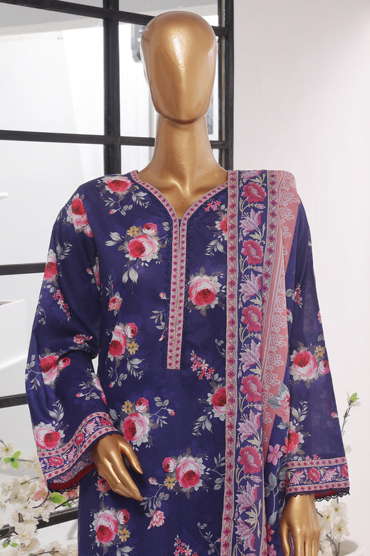 Bin Saeed Stitched 3 Piece Exclusive Printed Lawn Vol-01 Collection-SM-1400-Blue