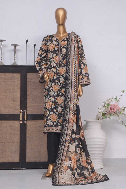 Bin Saeed Stitched 3 Piece Exclusive Printed Lawn Vol-01 Collection-SM-1407-Black