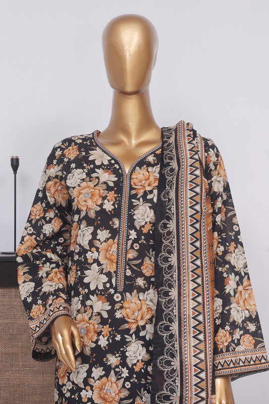 Bin Saeed Stitched 3 Piece Exclusive Printed Lawn Vol-01 Collection-SM-1407-Black