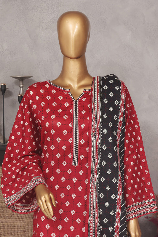 Bin Saeed Stitched 3 Piece Exclusive Printed Lawn Vol-01 Collection-SM-1419-Maroon