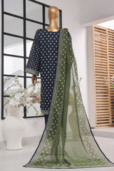 Bin Saeed Stitched 3 Piece Exclusive Printed Lawn Vol-01 Collection-SM-1418-Navy Blue