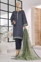 Bin Saeed Stitched 3 Piece Exclusive Printed Lawn Vol-01 Collection-SM-1418-Navy Blue