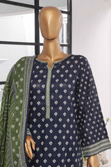 Bin Saeed Stitched 3 Piece Exclusive Printed Lawn Vol-01 Collection-SM-1418-Navy Blue