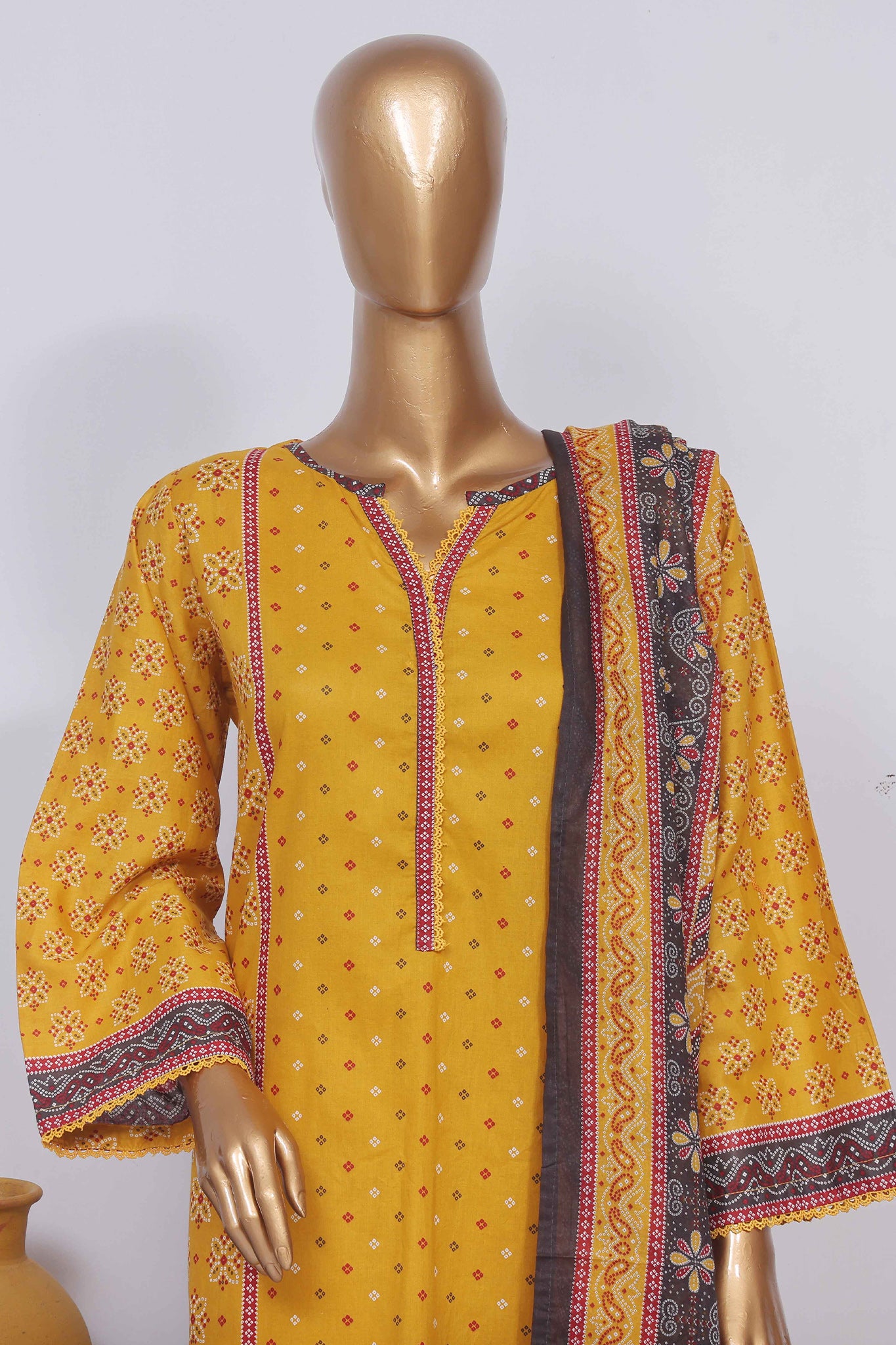 Bin Saeed Stitched 3 Piece Exclusive Printed Lawn Vol-02 Collection-SM-1425-Mustard