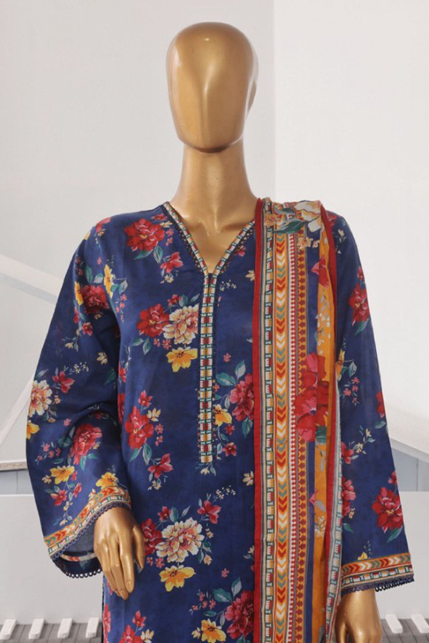 Bin Saeed Stitched 3 Piece Exclusive Printed Lawn Vol-05 Collection-SM-1430-Blue