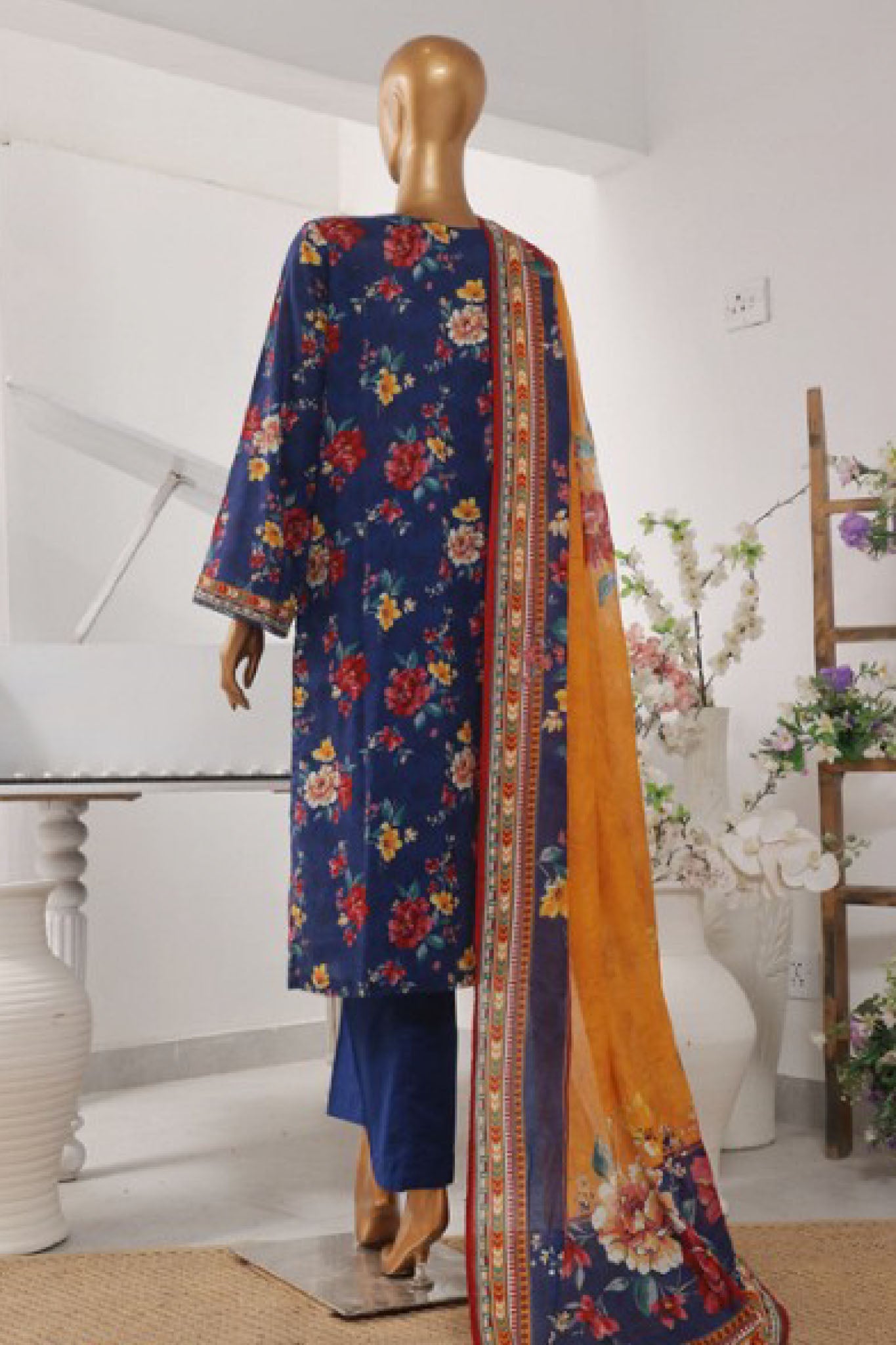 Bin Saeed Stitched 3 Piece Exclusive Printed Lawn Vol-05 Collection-SM-1430-Blue
