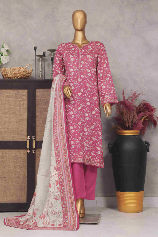 Bin Saeed Stitched 3 Piece Exclusive Printed Lawn Vol-01 Collection-SM-1431-Dark Pink