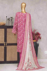 Bin Saeed Stitched 3 Piece Exclusive Printed Lawn Vol-01 Collection-SM-1431-Dark Pink