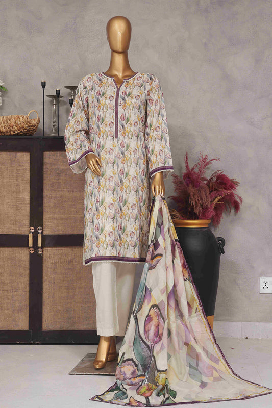 Bin Saeed Stitched 3 Piece Exclusive Printed Lawn Vol-01 Collection-SM-1443-Skin