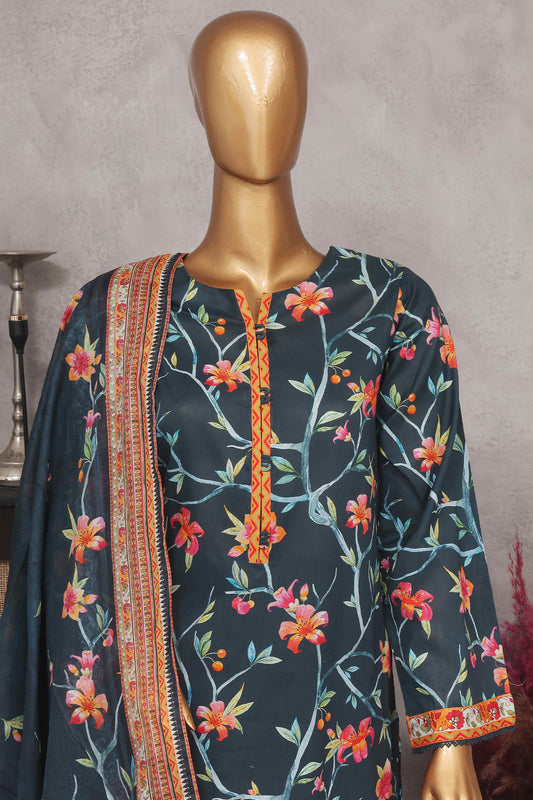 Bin Saeed Stitched 3 Piece Exclusive Printed Lawn Vol-01 Collection-SM-1446-Dark Green