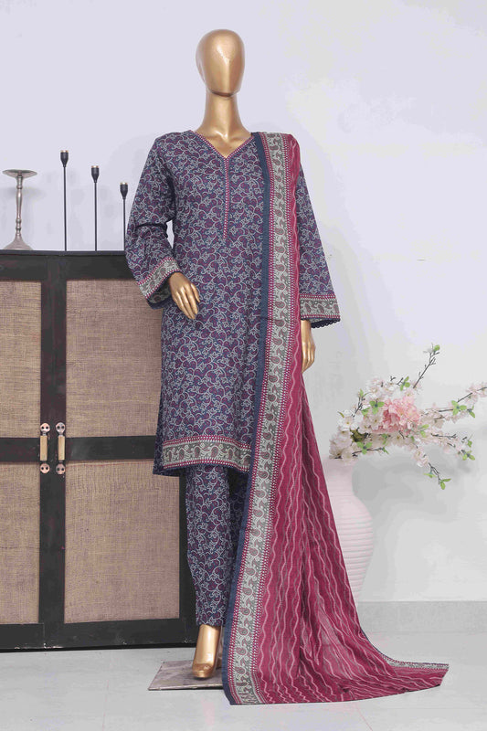 Bin Saeed Stitched 3 Piece Exclusive Printed Lawn Vol-01 Collection-SM-1448-Blue