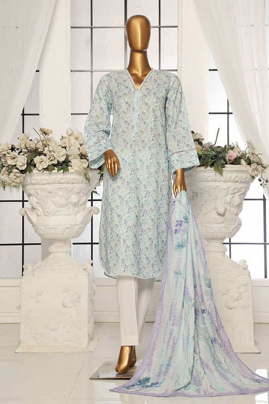 Bin Saeed Stitched 3 Piece Exclusive Printed Lawn Vol-01 Collection-SM-1524-Ferozi