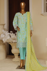 Bin Saeed Stitched 3 Piece Exclusive Emb Lawn Vol-02 Collection-SM-1573-Ferozi