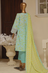 Bin Saeed Stitched 3 Piece Exclusive Emb Lawn Vol-02 Collection-SM-1573-Ferozi