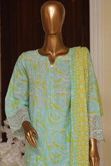 Bin Saeed Stitched 3 Piece Exclusive Emb Lawn Vol-02 Collection-SM-1573-Ferozi