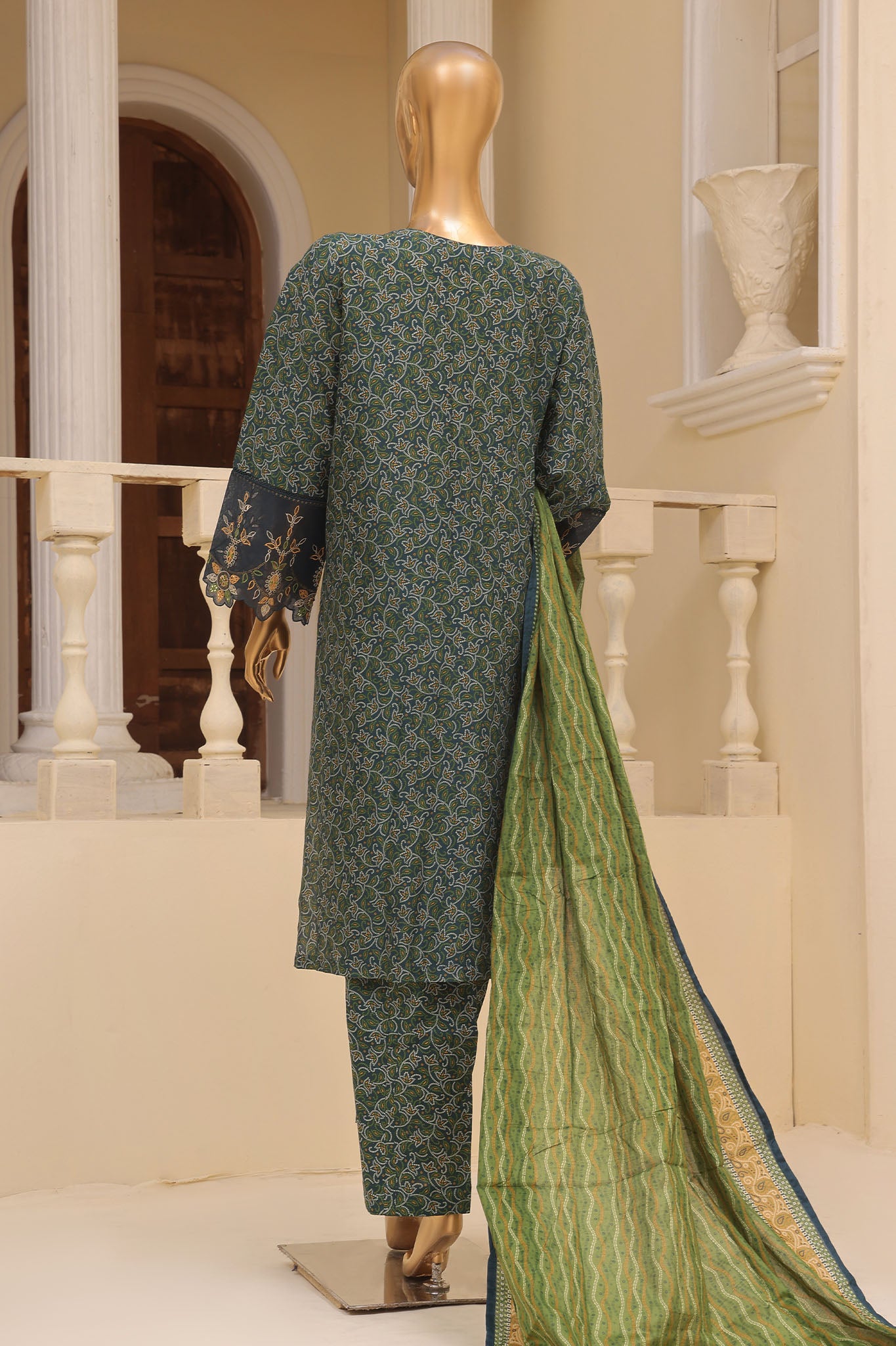 Bin Saeed Stitched 3 Piece Exclusive Emb Lawn Vol-02 Collection-SM-1577-Green
