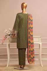 Bin Saeed Stitched 3 Piece Exclusive Emb Lawn Vol-02 Collection-SM-1578-Green