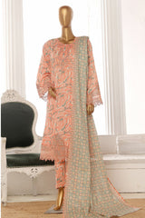 Bin Saeed Stitched 3 Piece Emb Lawn Frock Vol-02 Collection-SM-1623-Pink