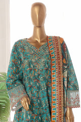 Bin Saeed Stitched 3 Piece Emb Lawn Frock Vol-02 Collection-SM-1624-Sea Green