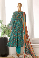 Bin Saeed Stitched 3 Piece Emb Lawn Frock Vol-02 Collection-SM-1624-Sea Green