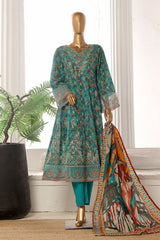 Bin Saeed Stitched 3 Piece Emb Lawn Frock Vol-02 Collection-SM-1624-Sea Green