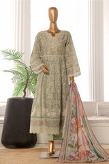 Bin Saeed Stitched 3 Piece Emb Lawn Frock Vol-02 Collection-SM-1625-Green