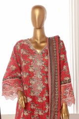 Bin Saeed Stitched 3 Piece Emb Lawn Frock Vol-02 Collection-SM-1627-Red