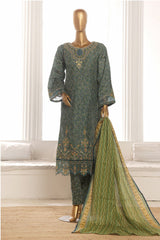 Bin Saeed Stitched 3 Piece Emb Lawn Frock Vol-02 Collection-SM-1629-Green