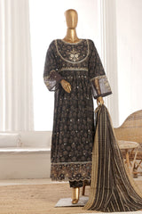 Bin Saeed Stitched 3 Piece Emb Lawn Frock Vol-02 Collection-SM-1631-Black