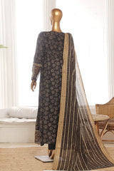 Bin Saeed Stitched 3 Piece Emb Lawn Frock Vol-02 Collection-SM-1631-Black