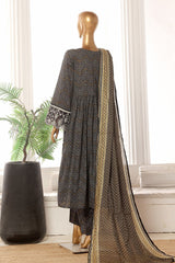 Bin Saeed Stitched 3 Piece Emb Lawn Frock Vol-02 Collection-SM-1632-Black