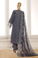 Bin Saeed Stitched 3 Piece Emb Lawn Frock Vol-02 Collection-SM-1633-Blue