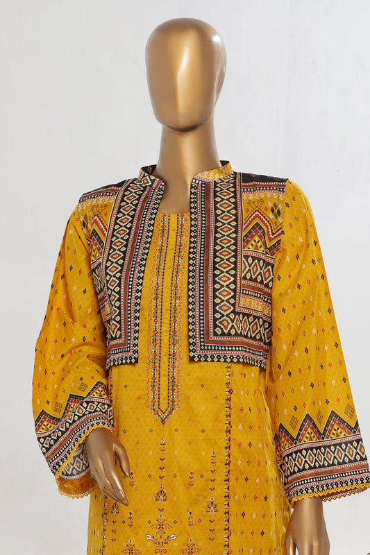 Bin Saeed Stitched 3 Piece Exclusive Emb Lawn With Coat Collection-SM-1650-Yellow