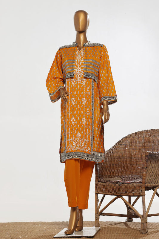 Bin Saeed Stitched 3 Piece Exclusive Emb Lawn With Coat Collection-SM-1653-Yellow