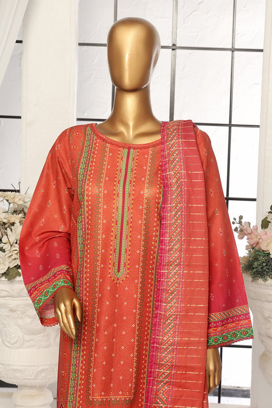 Bin Saeed Stitched 3 Piece Exclusive Printed Lawn Collection-SM-1682-Orange