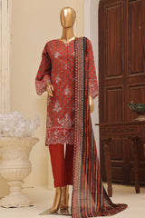 Bin Saeed Stitched 3 Piece Exclusive Emb Lawn Vol-03 Collection-SM-1687-Brown