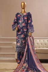 Bin Saeed Stitched 3 Piece Exclusive Emb Lawn Vol-03 Collection-SM-1690-Blue