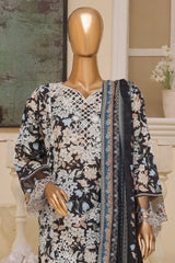 Bin Saeed Stitched 3 Piece Exclusive Emb Lawn Vol-03 Collection-SM-1691-Black