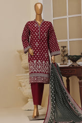 Bin Saeed Stitched 3 Piece Exclusive Emb Lawn Vol-03 Collection-SM-1693-Red