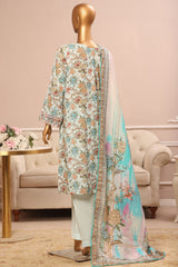 Bin Saeed Stitched 3 Piece Exclusive Emb Lawn Vol-03 Collection-SM-1694-Ferozi