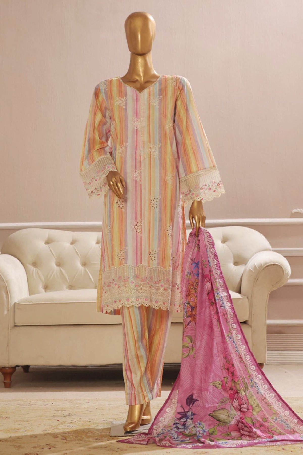 Bin Saeed Stitched 3 Piece Exclusive Emb Lawn Vol-03 Collection-SM-1696-Multi