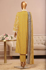 Bin Saeed Stitched 3 Piece Exclusive Emb Lawn Vol-03 Collection-SM-1699-Yellow