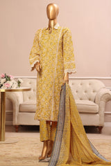 Bin Saeed Stitched 3 Piece Exclusive Emb Lawn Vol-03 Collection-SM-1699-Yellow