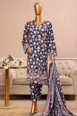 Bin Saeed Stitched 3 Piece Exclusive Emb Lawn Vol-03 Collection-SM-1701-Blue