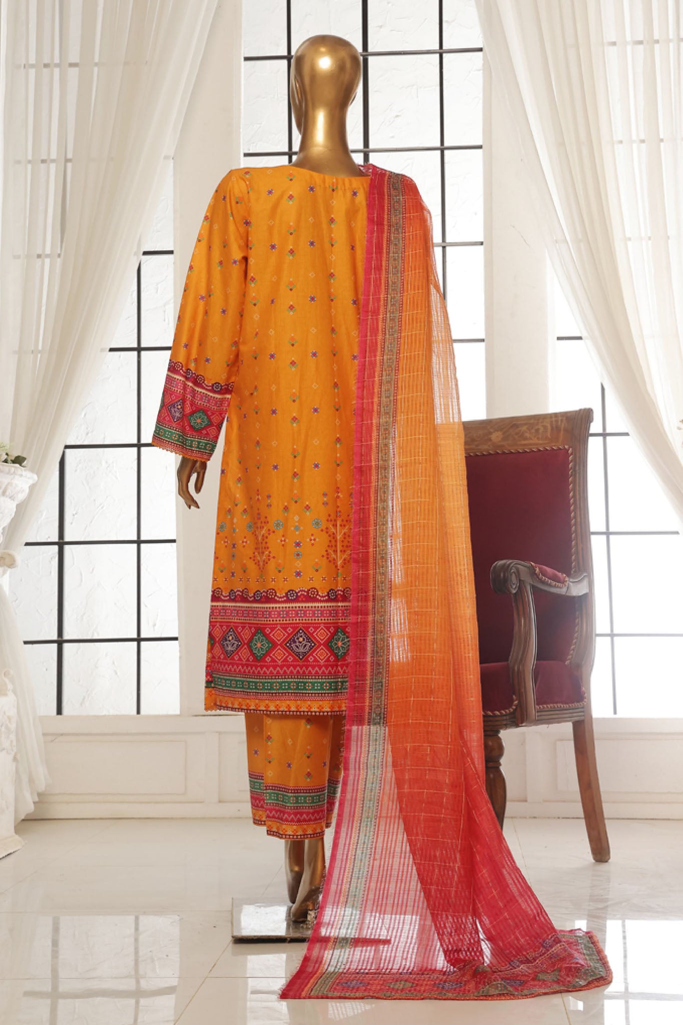 Bin Saeed Stitched 3 Piece Exc Printed Lawn Vol-02 Collection-SM-1708-Yellow