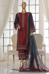 Bin Saeed Stitched 3 Piece Exc Printed Lawn Vol-02 Collection-SM-1709-Red