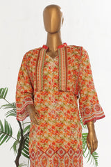 Bin Saeed Stitched 3 Piece Exclusive Emb Lawn With Coat Vol-02 Collection-SM-1735-Orange