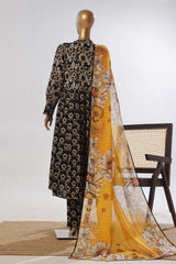 Bin Saeed Stitched 3 Piece Peplum Exclusive Printed Lawn Frock Collection-SM-1740-Black