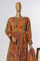 Bin Saeed Stitched 3 Piece Peplum Exclusive Printed Lawn Frock Collection-SM-1742-Orange